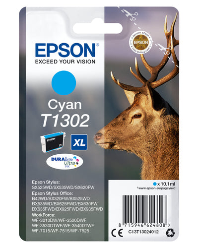 Epson Stag Singlepack Cyan T1302 DURABrite Ultra Ink Epson Stag Singlepack Cyan T1302 DURABrite Ultra Ink